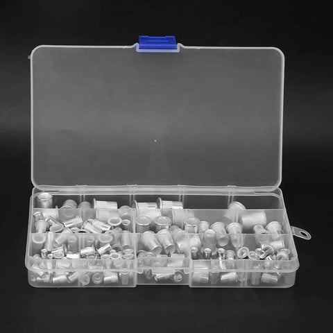 Heavy Duty Aluminum Rivet Nut Kit M3 Through M8 Threaded Inserts for Sheet Metal and Automotive Projects in storage case