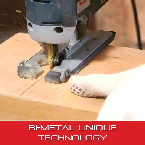 Bi Metal Jig Saw Blade Kit With Unified Shank, Metal Assortment For Pros And DIYers, cutting through wood with precision.