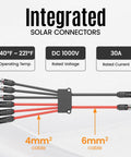 Diagram of Solar Panel Y Branch Connectors Kit For Parallel Wiring with labeled 4mm² and 6mm² cables and specifications.