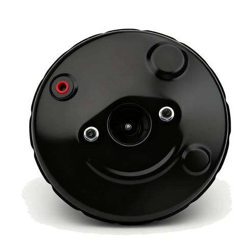 Direct Fit Power Brake Booster Replacement For Cadillac Escalade And Chevrolet Silverado Tahoe Suburban Gmc Sierra With Smooth Stopping Power And Heavy Duty Build Ready To Drop Right In Your Ride For No Sweat Braking Performance - top view of black brake booster with mounting ports.