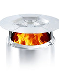 Heat Deflector For 19.5 Inch Bonfire Fire Pit With Stainless Steel Diffuser And Easy Grip Handles, showing diffuser over flames