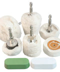 Eight Pack Polishing Wheels For Drill Buffing Wheel Kit With One Quarter Inch Hex Shafts Cotton Polishing Pads visible