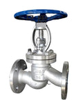 Heavy Duty High Temperature 316L Stainless Steel Flange Globe Valve with blue wheel, designed for industrial flow control.