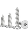Built Tough Top Shelf Torx Flat Head Self Tapping Screws M4X12 304 Stainless Steel with T10 driver, showing various lengths.