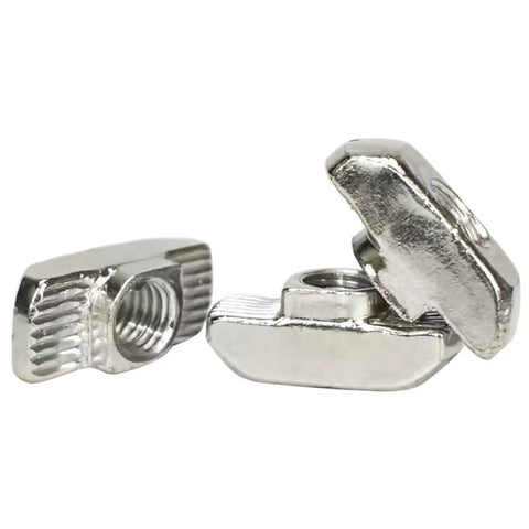 Durable Heavy Duty 50 Pack M6 T Nuts Hammer Head T Slot Nuts Drop In Nickel Plated Carbon Steel For European Aluminum Profiles 10mm Slot 4545