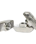 100 Pack Of M6 T Slot Nuts Forged From Nickel Plated Carbon Steel For 4545 Aluminum Extrusions featuring hammer head fasteners in close-up.