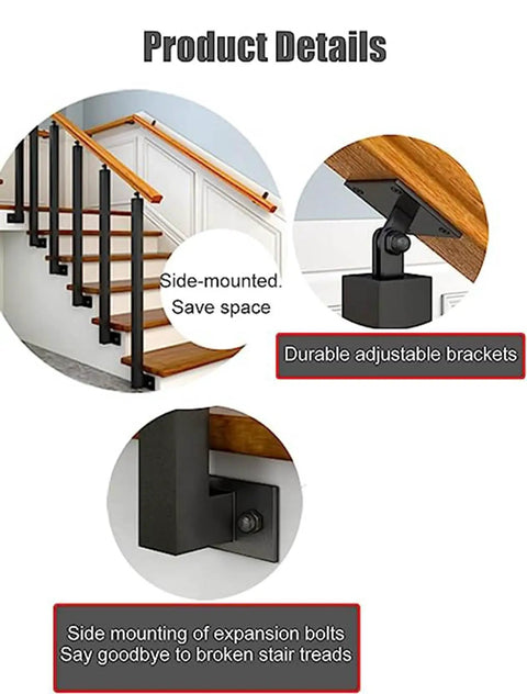 Rock Solid Heavy Duty Side Mount Railing Kit Featuring Powder Coated Wrought Iron Balusters And Support Columns Ideal For Balcony Deck Patio Stairs Project Approx 30 Inch Black Finish, showing adjustable brackets.