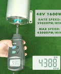 48V 1600W Brushless DC Motor Kit for Go Karts showing max speed of 4308 RPM displayed on a tachometer.