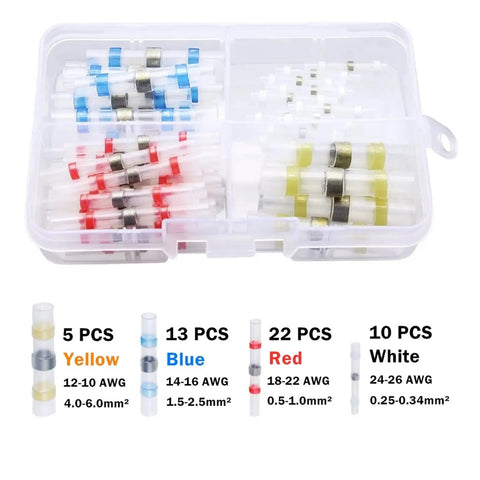Hot Shot 50 Pc Mixed Heat Insulated Solder Sleeve Tube Shrink Connector Set For Wiring Terminals And Electrical Projects That Rock, assorted sizes in case