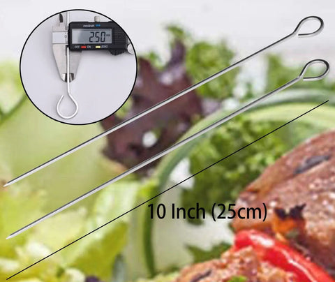 10-inch stainless steel square barbecue skewers with looped handles, 12-pack