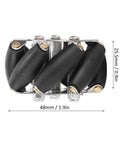 Front view of four 48mm mecanum wheels with black rollers on a metal frame for robot car chassis