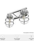 Starklake 2 Light Chrome Vanity Light With Dimmable Glass Cage for bathrooms kitchens foyers and nooks, view of fixture