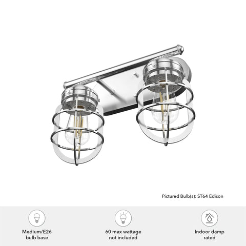 Starklake 2 Light Chrome Vanity Light With Dimmable Glass Cage for bathrooms kitchens foyers and nooks, view of fixture