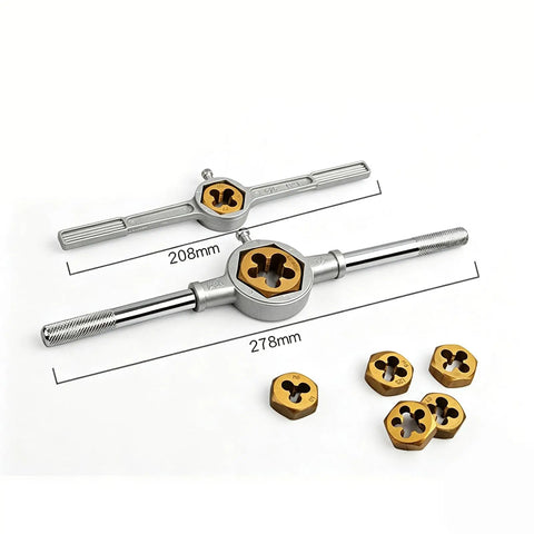 Ultimate 86 Piece Internal External Fastener Threading Tap Die Set With Wrenches And Gauges For Home Service Bolt Hole Renewing Screw Cutting And Rethreading Tools In Sturdy Alloy Steel Box Metric And Sae Sizes Included, tap die holders 208mm and 278mm