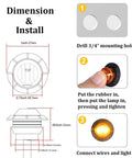 Installation guide for Round Three Quarter Inch LED Clearance Light Go To Universal 12V with dimensions and steps