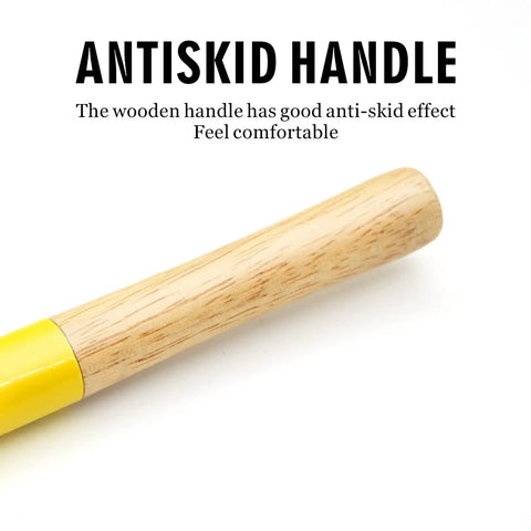 Close-up of antiskid handle on Six Piece Kids Garden Tools Set With Shovel, Rake, Trowel, Scoop, Spoon And Fork, features wooden grip.
