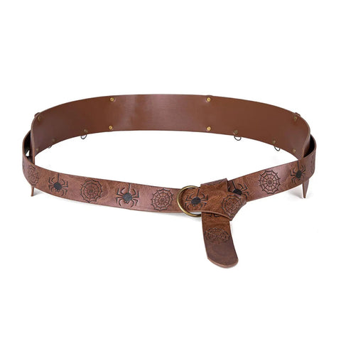 Snag This Premium Vintage Embossed Waist Belt Adjustable Faux Leather Cinch Strap For Medieval Festival Costumes Party Stage Ready Holiday Gift Ultimate Flex Upgrade, brown faux leather with spider design.