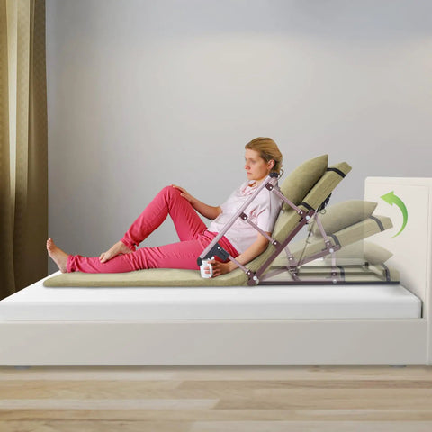 Power Lifting Backrest For Bed With Remote Control, 80 Degree Adjustable Electric Recliner, 661 Pounds Heavy Duty Capacity, Comfortable Armrests And Extender Cushion For Senior Care and Reading in use with a person reclining on a bed.