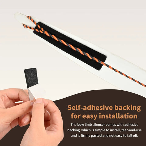Self adhesive Bow String Silencers for Longbow and Recurve 2 Pairs installation with peel-off backing shown