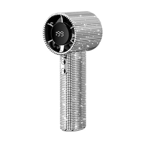 Diamond Studded Portable Handheld Turbo Fan With Glitter Rhinestones, Ultra Quiet USB Desk Fan, High Speed Cooling, Boss Babe Bling Accessory For Women, Office Or Travel, Silver