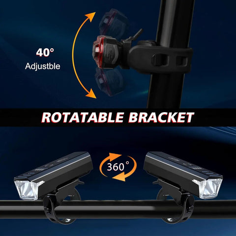 Rechargeable USB Bike Light Set With Front And Rear LEDs, Super Bright 1200 Lumen Headlight And Side Lights, 9 Modes Including 5 Front And 4 Rear, 360 Degree Rotating Head, IP65 Waterproof, Ideal For Road And Mountain Night Riding