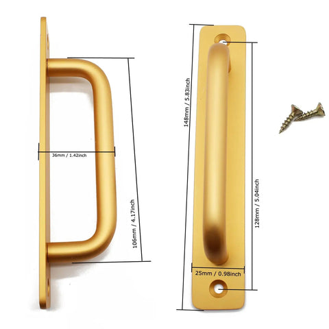 Two Pack Gold Aluminum Barn Door Handles Set 5.83 Inch Sliding Door Pulls For Wardrobes And Cabinets Easy Two Hole Mount Durable Aluminum Alloy Door Knobs For Doors Windows Closets