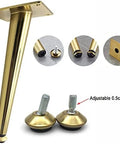 Heavy Duty Adjustable Desk Legs Offering Slick Tapered Metal Build For Hassle Free DIY Furniture Revamps On Sofas Chairs Tables And Desks, gold finish with adjustable ends.