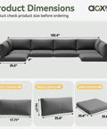 Replacement Outdoor Cushions For Patio Furniture 14 Piece Deep Seat Cushions For 6 Seat Patio Conversation Sets Splash Proof And Fade Resistant Grey Vacuum Packed And Expands To Full 4 Inch Thickness Within 2 Days, showing cushion dimensions and layout.