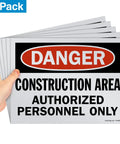Danger Construction Area Authorized Personnel Only OSHA Sign Pack Of 5 9 By 12 Inch Screen Printed 10 Mil Polystyrene Plastic