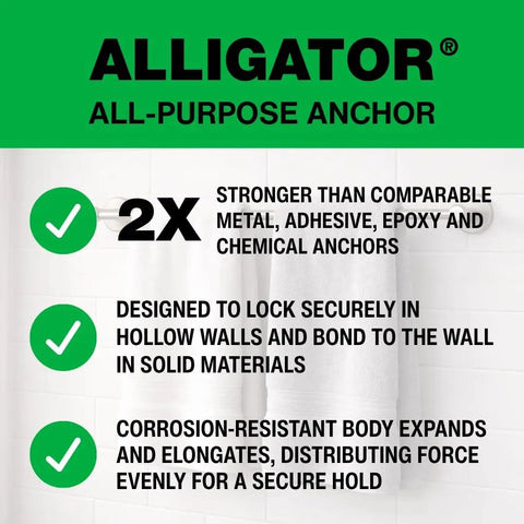 Heavy Duty Alligator Wall Anchors Quarter Inch 100 Pack For Concrete Drywall Brick And Stone showing strength and design details.
