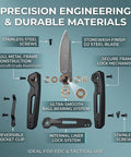 Go To EDC Folding Knife With Aluminum Handle, Ultra Lightweight 60G, 7 Cm Reverse Tanto Blade, disassembled parts view