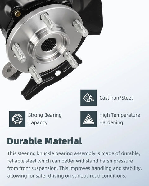 Front Right Steering Knuckle And Wheel Bearing Hub Assembly For Hyundai Sonata 2011 2012 2013 That Fits Without Sport Suspension 2.4L 14mm Bolt Hole 27 Splines OE Reference 698464 Replacement Part close-up showing materials, strong bearing capacity, and high temperature hardening features.