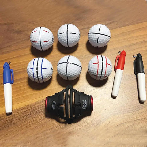 Pro Grade Liner Black Golf Ball Marker Alignment Tool Kit With 360 Degree Triple Line Stencil Three Color Pens And Gift Box