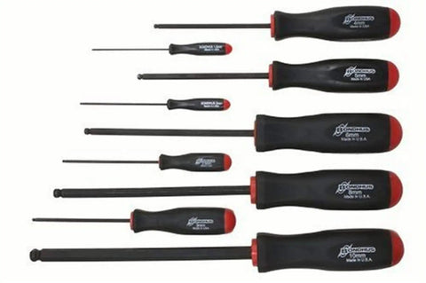 9 Piece Balldriver Screwdriver Set With ProHold Tip And ProGuard Finish arranged in ascending size order from 1.5 to 10mm