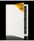 Heavy Duty 14X24 Metal Access Panel For Drywall Ceilings And Walls Rust Resistant Aluminum Frame showing open white steel panel with hidden electrical access.