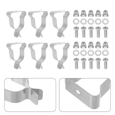 Heavy Duty Window Well Cover Retaining Clips 10 Pack Spring Clamps For Secure Basement Install Quick Easy Hold Down Kit Hardware, silver steel clips with screws and washers