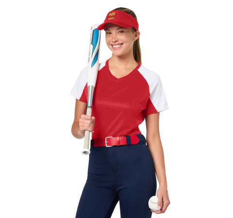 Person wearing a Red Forklift Operator Sun Visor For Warehouse Work, Breathable Mesh With Tricot Backing, holding baseball bat