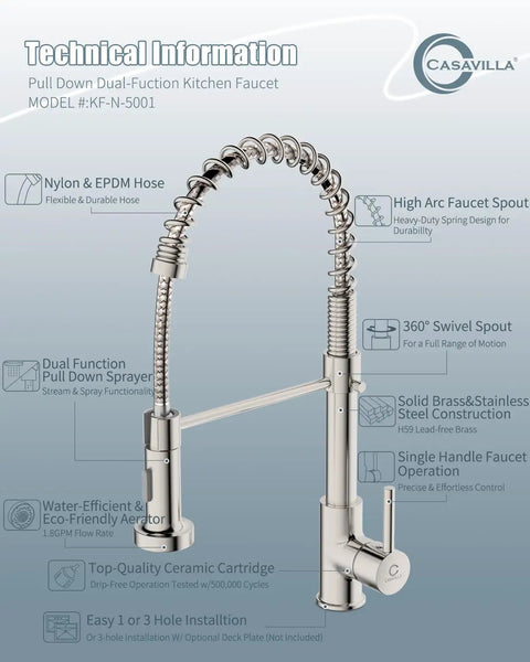Kitchen Faucet With Pull Down Sprayer For Commercial Kitchens Built Tough Stainless Steel Single Handle Spring Design