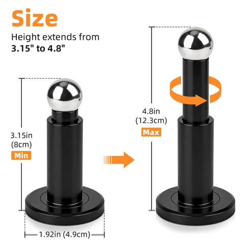 Adjustable Magnetic Door Stop Built Tough With Strong Magnetic Hold Stainless Steel Black Door Stop Wall Or Floor Mount Extends 3.15 To 4.8 Inches For A Perfect Fit And Easy Grip, showing height extension.
