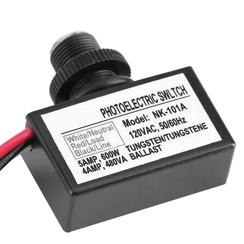 120V AC Photocell Light Sensor Dusk To Dawn Outdoor Switch For LED Lamps That Automatically Kicks On At Dusk And Off At Dawn To Save Energy And Extend Bulb Life, black wired unit