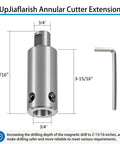 Beefy 3/4 Inch Weldon Shank Extension For Annular Cutters Cranks Magnetic Drill with 3-15/16 inch reach and hex key included.