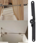 180 Degree Rotating Folding Hinges for Cabinets and Furniture showing dual mounting on wood and white storage lid