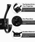 5 Pack Square Coat Hooks Wall Mounted Towel Hooks Shower Hooks For Bathroom Heavy Duty Double Hooks Black Finish Keep Your Space Clutter Free With Strong Durable Hangers For Coats Bags Hats And Robes, black hook close-up