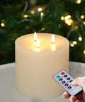 Extra Large 6x6 Flameless Candles With Three Wicks Battery Operated LED Pillar Candles With Remote And Timers Real Wax Ivory with remote