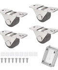 0.5 Inch Mini Low Profile Caster Wheels With Self Adhesive Steel Plate Quiet Rubber Rolling Wheels For Small Kitchen Appliances Drawer Or Storage Box Tiny DIY Projects Brown 4 Pcs Set, shown with screws and adhesive pads