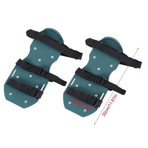 Ultimate Lawn Aerator Shoes With Spiked Soles And Secure Hook Straps, durable PP plastic with iron nails shown horizontally.