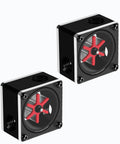 Two three way flow meter indicators for PC water cooling with G1/4 threads, acetal square body, shown against a white background.