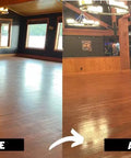Before and after comparison of polished concrete floor using Real Deal Floor Sealer And Epoxy Topcoat That Refreshes And Beautifies Polished Concrete With A Knockout Flake Coating Built For Gritty Warehouse Jobs One Gallon Jug.
