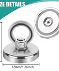 Heavy Duty Neodymium Fishing And Salvage Magnets Set For Lifting And Retrieval 32 Millimeter Diameter size details