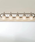 Brushed Nickel 5 Light Vanity Bath Light With Clear Satin Etched Glass Dope Modern 36 Inch Wall Mount Fixture For Bathrooms